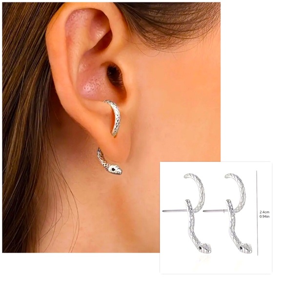 ❌ 925 STERLING SILVER SNAKE EARRING - Picture 1 of 3